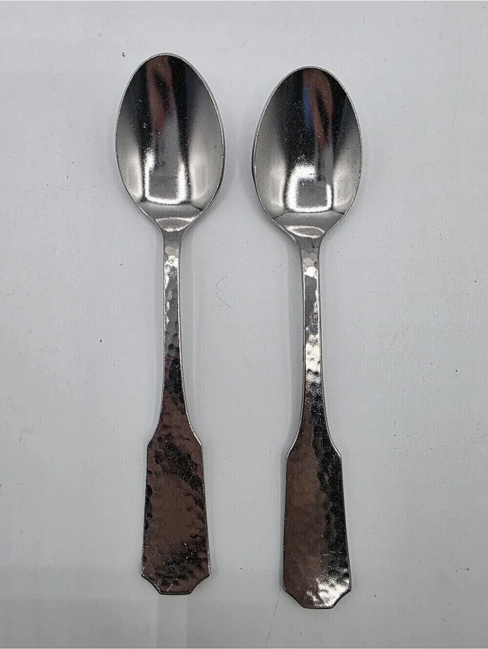 2 Stainless Steel Spoons Silverware Hammered Teaspoons Satin Made Japan Dessert